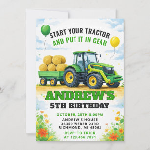 Invitation Tracteur de ferme vert pour anniversaire personnel