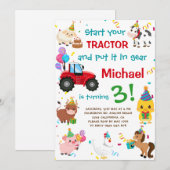 Invitation Tracteur et animaux de ferme Anniversaire (Devant / Derrière)