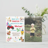 Invitation Tracteur et animaux de ferme | Photo Anniversaire (Debout devant)