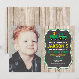 Invitation Tracteur ferme garçon d'anniversaire vert jaune bo