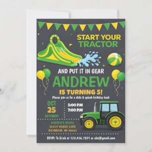 Invitation Tracteur moderne personnel Glissade d'eau Annivers