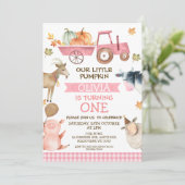 Invitation Tracteur rose Citrouille Et Animaux De Ferme 1er A (Debout devant)