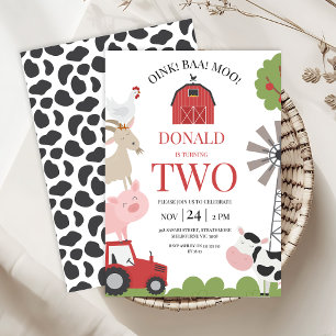 Invitation Tracteur rouge moderne Oink Baa Moo Ferme Annivers