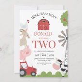 Invitation Tracteur rouge moderne Oink Baa Moo Ferme Annivers (Devant)