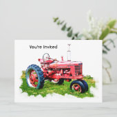 Invitation Tracteur rouge Vintage sur le terrain (Debout devant)