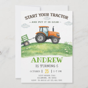 Invitation Tracteur simple d'anniversaire personnel