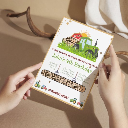 Invitation Tracteur Vert | Fête d'anniversaire sur le thème d