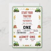 Invitation Tracteur vert rustique Ferme 1er anniversaire (Devant)