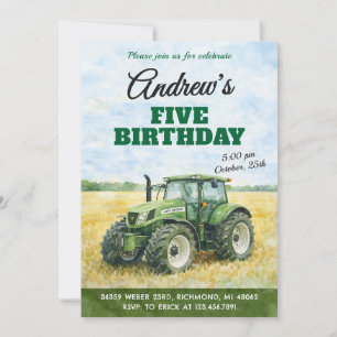 Invitation Tracteur Vert Vintage Personnel Anniversaire