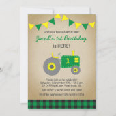 Invitation Tracteur vintage vert Plaid Anniversaire (Devant)