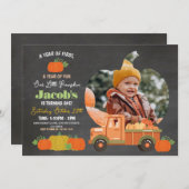 Invitation Tracteurs Citrouille Anniversaire 1ère Photos Garç (Devant / Derrière)