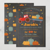 Invitation Tracteurs Citrouilles Anniversaire 1er Chalk d'aut (Devant / Derrière)