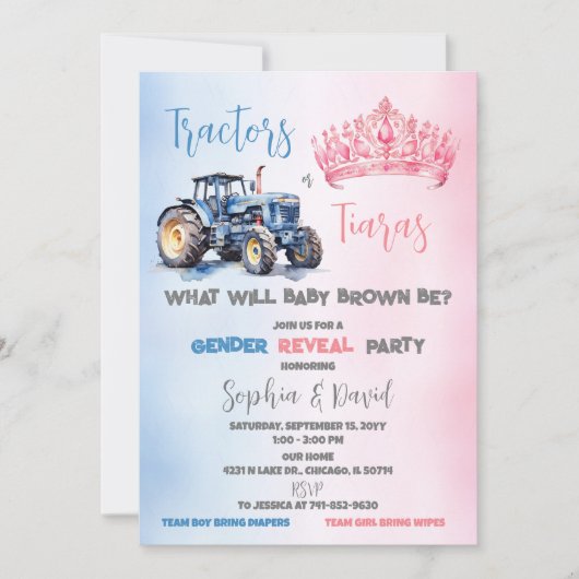 Invitation Tracteurs ou Tiaras Genre Revevela Party (Devant)