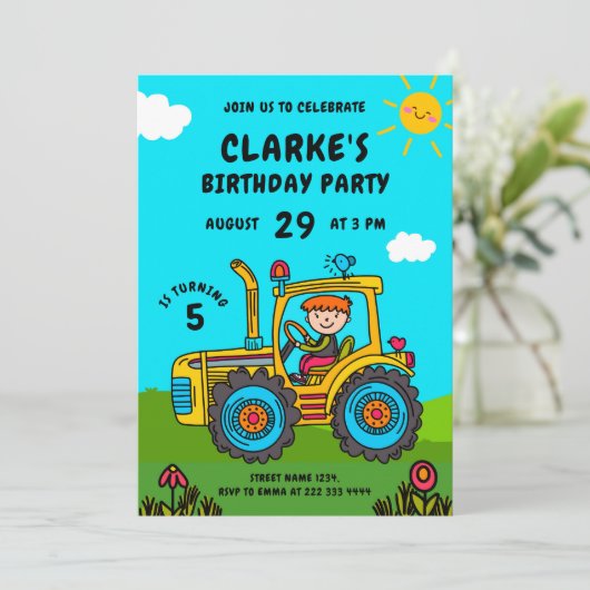 Invitation Tractor Adventure Sunny Anniversaire Bash (Debout devant)