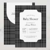 Invitation Tradition Tartan noir et blanc monochrome (Devant / Derrière)