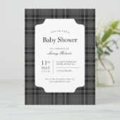 Invitation Tradition Tartan noir et blanc monochrome (Debout devant)