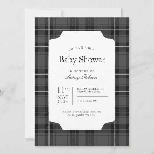 Invitation Tradition Tartan noir et blanc monochrome (Devant)
