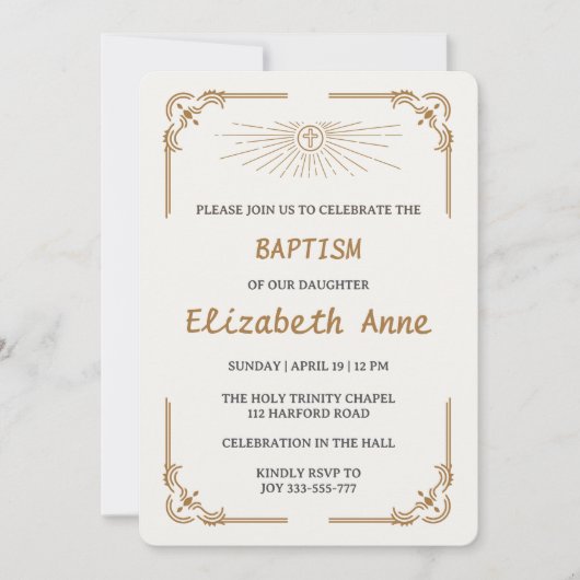 Invitation Traditional Baptism for Daughter Gold Cross (Devant)