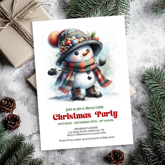 Invitation Traditional cartoon snowman party invite printable