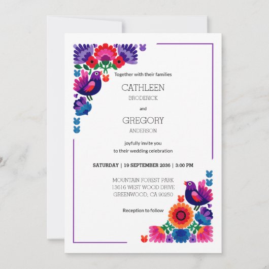 Invitation Traditional Colorful Folk Vibrant Pattern Wedding (Devant)