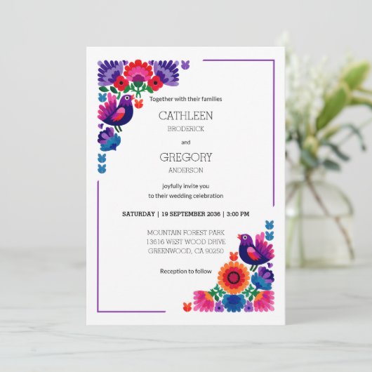 Invitation Traditional Colorful Folk Vibrant Pattern Wedding (Debout devant)