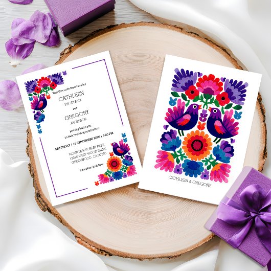 Invitation Traditional Colorful Folk Vibrant Pattern Wedding
