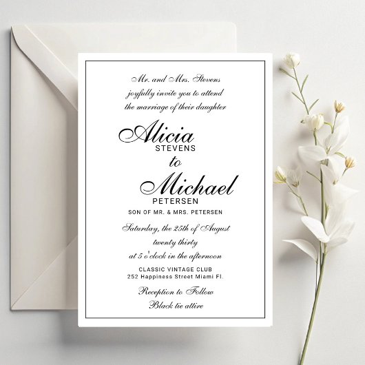 Invitation Traditional elegant classic black white wedding