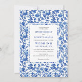 Invitation Traditional French Toile Blue Floral Wedding  (Devant)