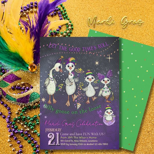 Invitation Traditional Mardi Gras symbolism with a goose 