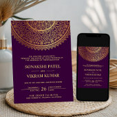 Invitation Traditional Purple Gold Mandala Indian Wedding