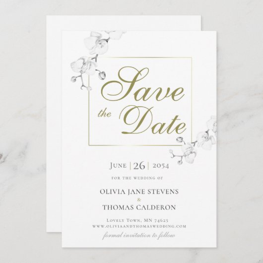 Invitation Traditionnel Formel Mariage d'Orchidées Enregistre (Devant / Derrière)