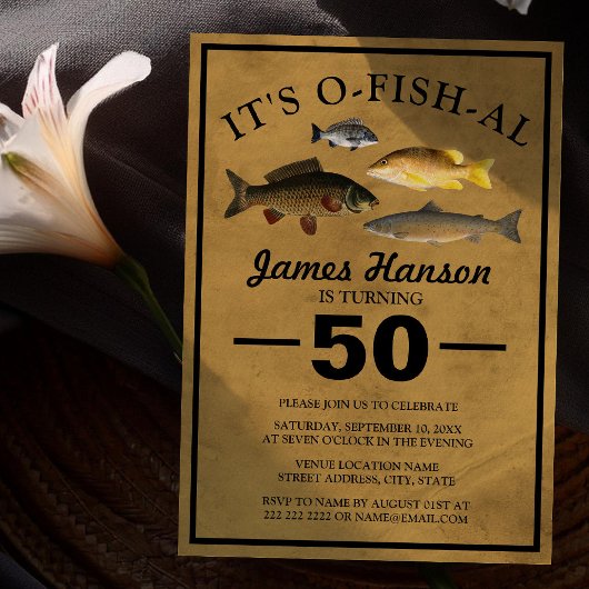 Invitation Traditionnel Rustique Pêche | 50e Anniversaire