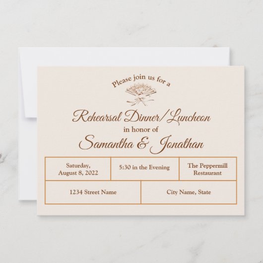Invitation traditionnelle de dîner de répétition v (Devant)
