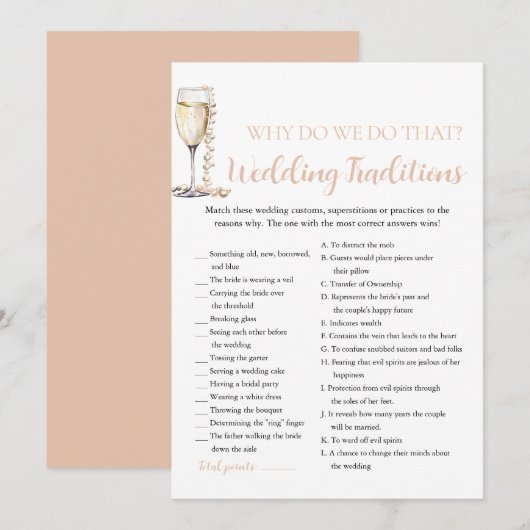 Invitation Traditions de mariage Perles & Prosecco Jeu de mar (Devant / Derrière)