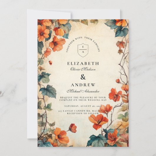 Invitation Trail Floral Mariage d'automne (Devant)
