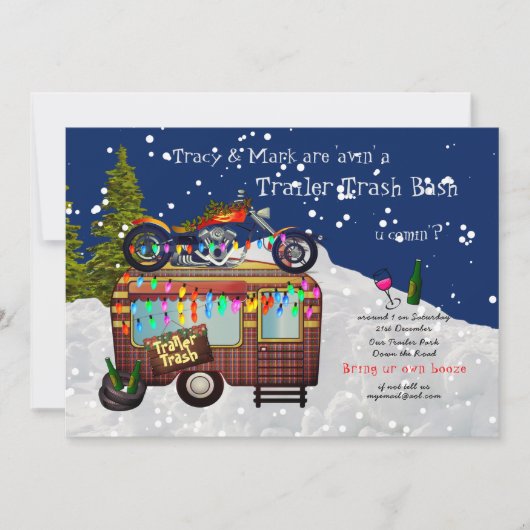 Invitation TRAILER DE Noël BLANC TRASH BASH Fun Party 2 (Devant)