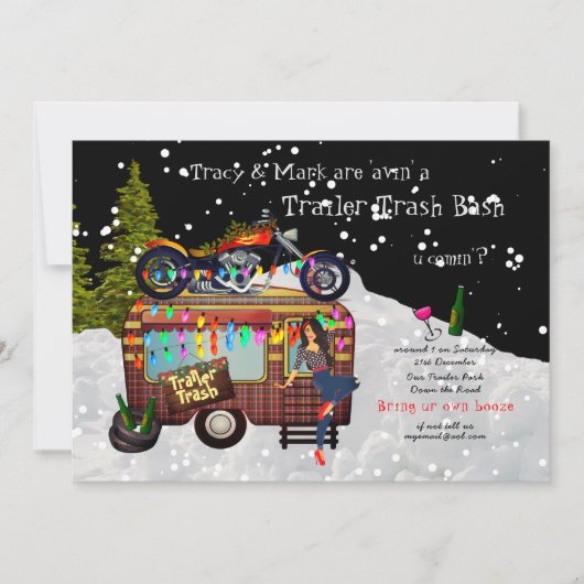 Invitation TRAILER DE Noël TRASH BLANC BASH Funny Party (Devant)