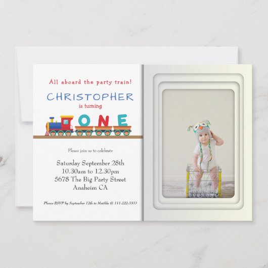 Invitation Train 1er anniversaire Modèle photo de réception (Devant)