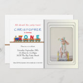 Invitation Train 1er anniversaire Modèle photo de réception (Devant / Derrière)