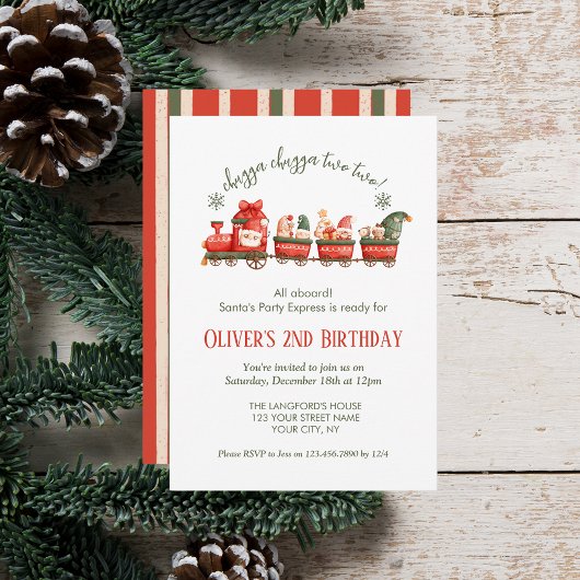 Invitation Train 2nd Birthday Watercolor Santa Party Express
