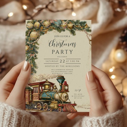 Invitation Train à vapeur de Noël vintage