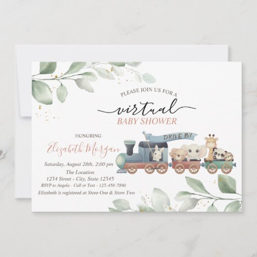 Invitation Train Animaux Virtual Drive Par Baby shower (Devant)