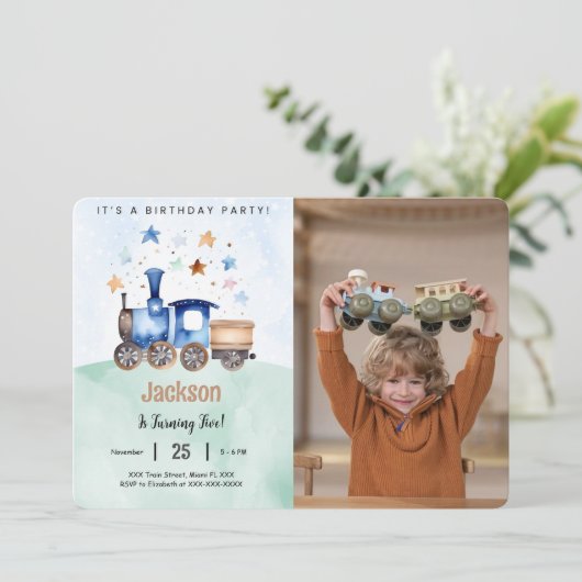 Invitation Train Anniversaire Photo (Debout devant)