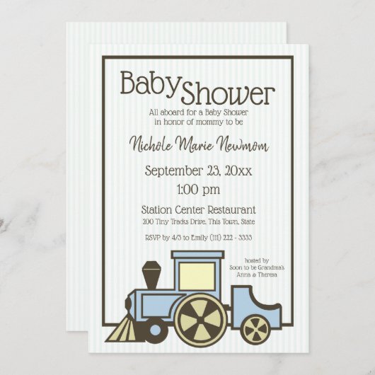 Invitation Train baby shower Choo Choo (Devant / Derrière)