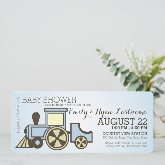 Invitation Train baby shower Choo Choo (Debout devant)