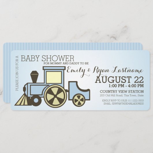 Invitation Train baby shower Choo Choo (Devant / Derrière)