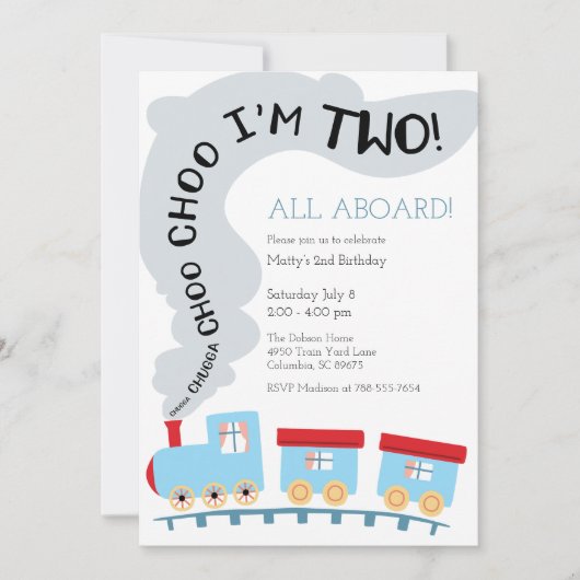 Invitation Train Birthday Invitation, Train 2nd Birthday (Devant)