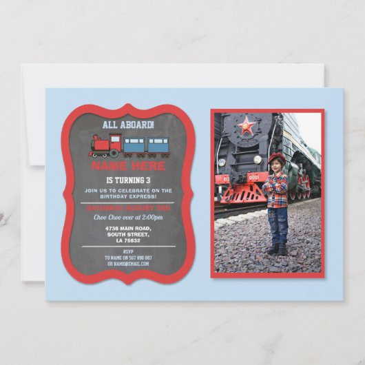 Invitation Train Birthday Party Gare Trains Photo (Devant)