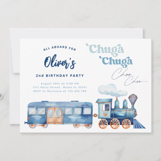 Invitation Train Bleu Chuga Chuga Choo Choo Anniversaire Mode (Devant)