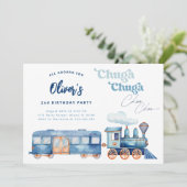 Invitation Train Bleu Chuga Chuga Choo Choo Anniversaire Mode (Debout devant)